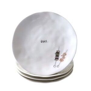 Rare Set of 4 Rae Dunn Artisan 10" Melamine BBQ Grill Picnic Summer Plates